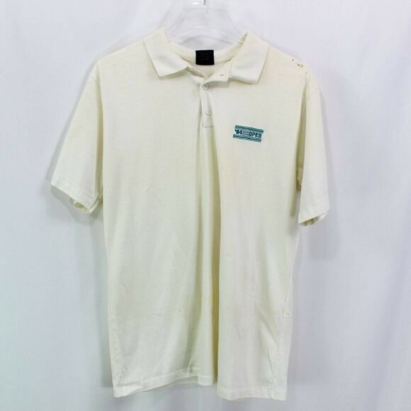80s Vintage Mens '84 US Open Short Sleeve Polo Shirt White Blue Cream - Picture 11 of 11